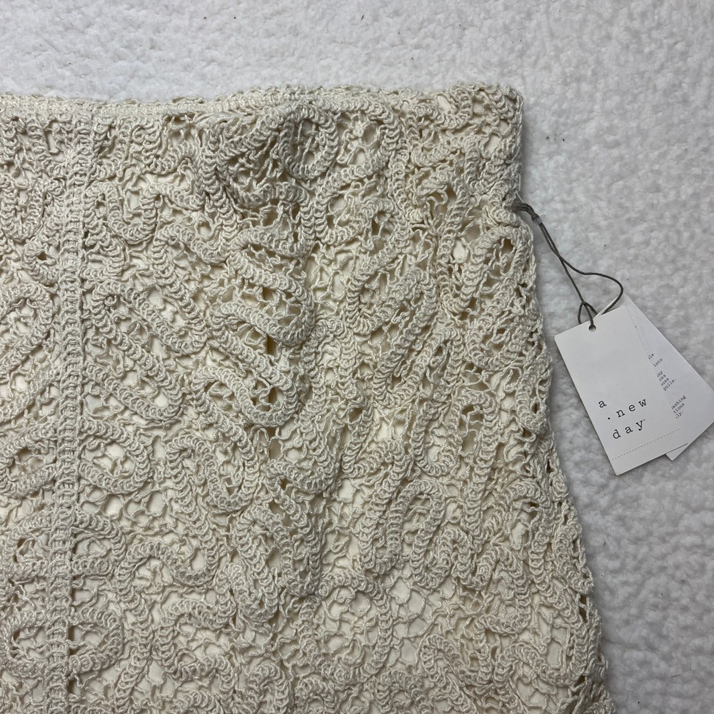 A New Day Skirt Womens 1X‎ Off White Crochet Mini Skirt Boho Lined Elastic Waist